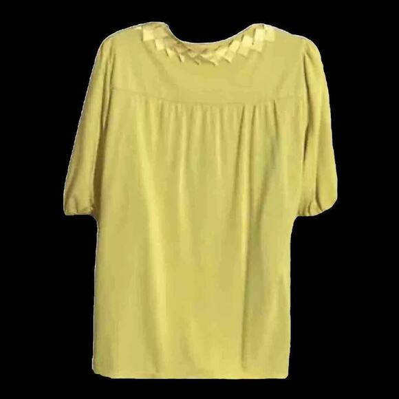 Peter Nygard Top Womens M Argyle Blouse Pullover Yellow Stretch 3/4 SLV Bohemian - Picture 2 of 7